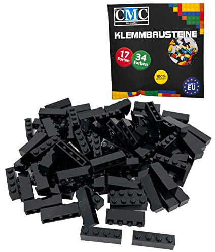 CMC imports 30 Klemmbausteine Bausteine Grundbausteine 1x4 Noppen Kompatibel Bricks 34 vers. Farben (650 - Schwarz)