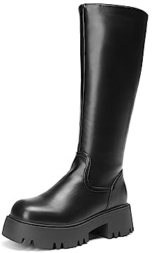 DREAM PAIRS Knee High Platform Chunky Boots for Women,Black,6
