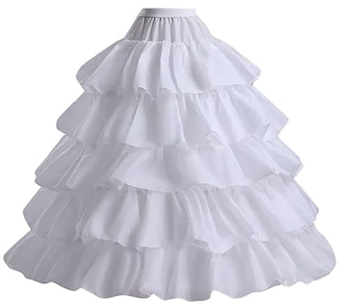 AtSopop Women's Crinoline Petticoats Underskirt Slips with 4 Hoops 5 Layers Ruffles for Wedding Dress PT450