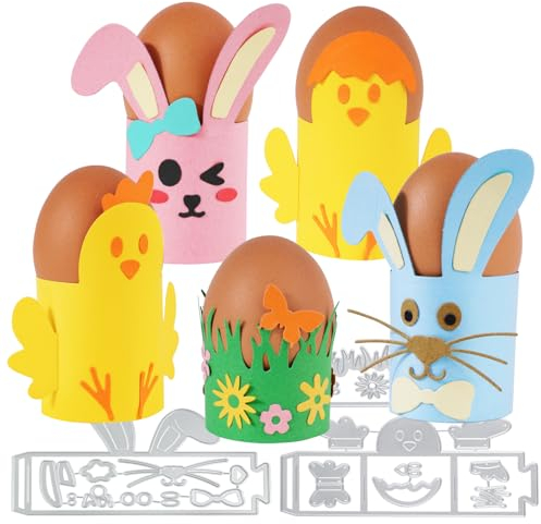 3pcs Pâques Matrices de Découpe Scrapbooking Tasse d’œufs Dies Cutting Photophore forme Poulet Lapin Herbe Pochoirs Bricolage Album en Métal Décoration pour Artisanat Anniversaire Fête Thème de Pâques