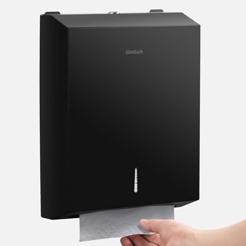 Paper Towel Dispenser Wall Mount,GlintGath Commercial Paper Towel 304 Stainless Steel Touchless Trifold Paper Towel Dispenser for Bathroom,Restroom,Black