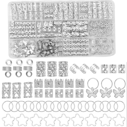 200 Pcs Hair Jewelry for Braids Accessories Loc Jewelry for Hair Dreadlock, Sliver Adjustable Cuffs Braiding Hair Rings Decoration