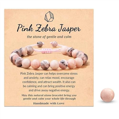 Anxiety Relief Bracelets, Natural Stone Healing Crystal Bracelet with Card, Birthday Gifts for Women Bracelet Adjustable Beads Bracelet Ladies Christmas Birthday Good Luck Friend Female Her Gifts
