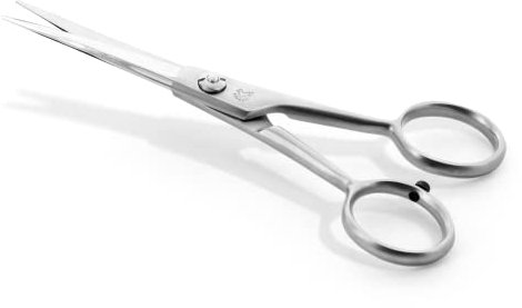 OTTO HERDER® Forbici da barba da uomo, 13 cm, in custodia in pelle in acciaio inox opaco con micro dentatura unilaterale e forbici rotabili per tagliare la barba