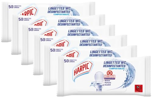 Harpic - Lot de 6 Sachet de 50 Lingettes Extra-large (=100 Normales) Lingettes Désinfectantes