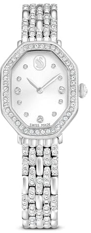 Swarovski Dextera Octagon Uhr, Analoge Damenuhr mit Silberfarbenem Metallarmband, Edelstahl-Design und Strahlenden Kristallen, Armbandlänge: 12.5-19 cm, Armbandbreite: 1.1 cm