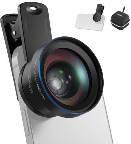 NEEWER BASICS 2 en 1 Accesorios Kit Objetivos Cámara Móvil, Gran angular HD 0,45x + Macro 15x, 37mm Lens Clamp Compatible con iPhone Samsung Android Smartphone, LS-67
