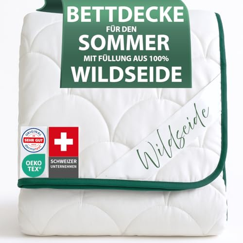 Welldora Sommerdecke 135x200 leicht | Füllung 100% kühlende Wildseide | Luftige Bettdecke für den Sommer | Oeko-Tex Zert. in der Schweiz | Fachärztl. geprüft für Allergiker | Luxuriöse Decke Kühldecke