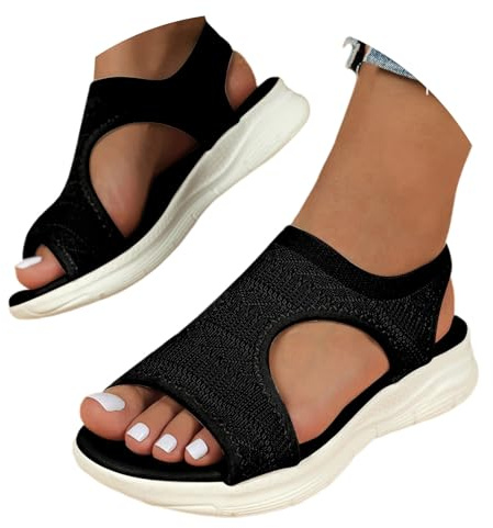 Nlaayong Sandale Orthopedique Femmes,Sandales Femme été Confortable,Chaussure ete Femme,Bout Ouvert Sandales de Plage Leger Confortable Sandale de Respirante Tricot