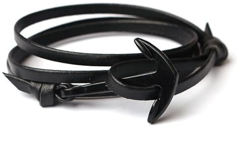 Svart ankare armband med lädersnöre
