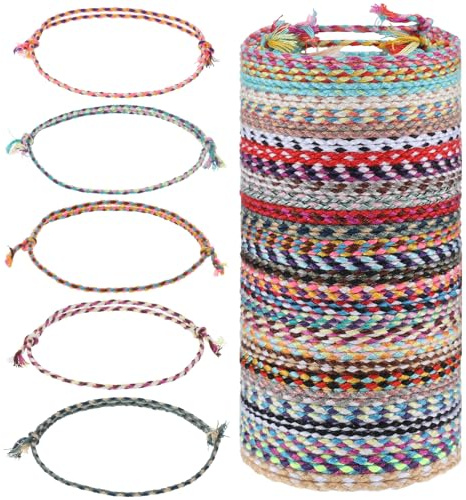 Xelsluthe 30Pcs Friendship Bracelets for Women Woven Wrap Colorful Adjustable String Bracelet Handmade Braided Friendship Ankle Bracelets for Women Men Party Favors Matching Accessory