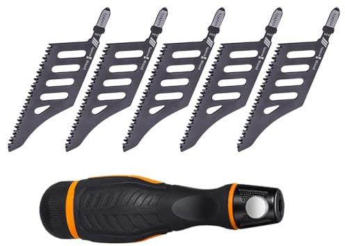 Xijobido Lame De Scie Sauteuse Pour Bois - Outil En Acier Au Carbone Avec Manche | 5 Pièces De Scie Sauteuse Pour Découpe - Pour Atelier, Maison, Construction, Menuiserie, Et Travail Des Métaux