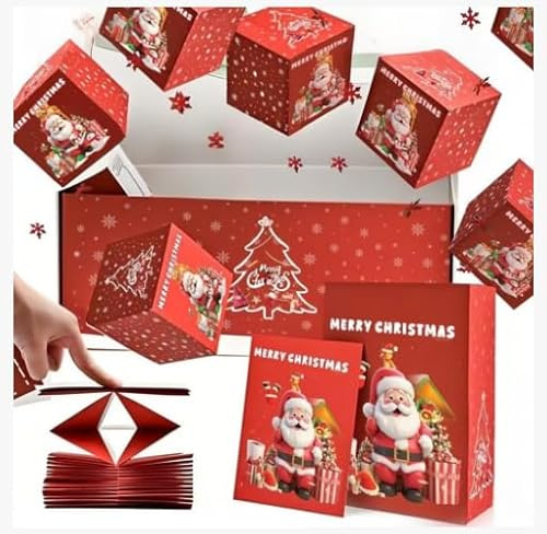 Caja de Regalo Sorpresa Navideña Explosión para Dinero, Caja de Regalo Plegable Sobre Rebote Caja de Lujo de Efectivo Pop-Up con Confeti para Navidad Cumpleaños San Valentín (Rojo-B)
