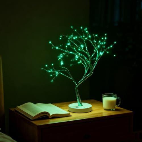 Fairy Light Tree 20 Inch 108 LED Desktop Bonsai Tree Shape Light DIY Artificial Silver Matte Branch Lights Battery/USB Power Supply Living Room Bedroom Christmas Home Gift