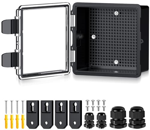 EYPINS vattentät fördelningsbox IP67, kopplingsdosa vattentät ABS plasthölje utomhus eluttag kopplingsbox strömlåda med monteringstillbehör 15 x 15 x 9 cm | svart växelskåp/visdörr