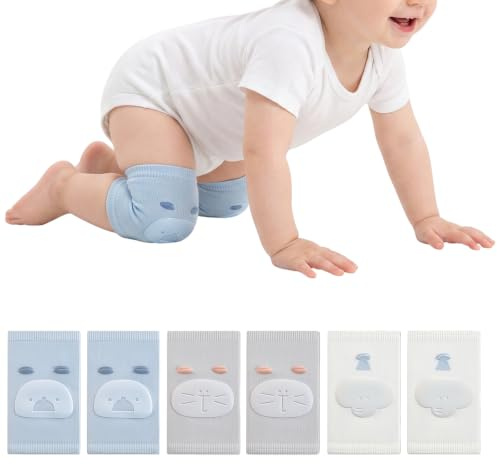 TESGADGETS 3 paia di ginocchiere per gattonare neonato, ginocchiere baby antiscivolo con punti in gomma, protezioni per ginocchia e scaldamuscoli per bambini da 0 a 3 anni, tonalità blu