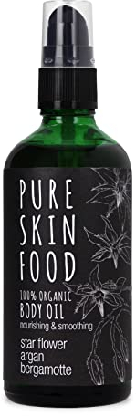 Bio Körper- & Massageöl von PURE SKIN FOOD | hält die Haut jung & elastisch | Pflegeöl mit Argan & Bergamotte | 100 % bio-zertifizierte Inhaltsstoffe & vegan | 100ml