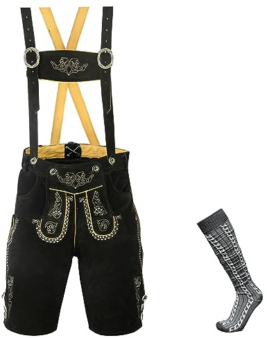 ATTONO - Pantalón Tradicional tirolés de Piel para Hombre, 54/XL