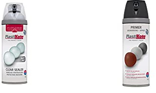 Plasti-kote 24002 400ml Premium Spray Paint Matt Clear Acrylic & 25001 400ml Primer - Black