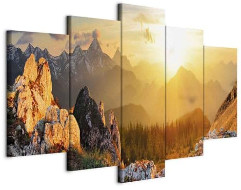artgeist Acoustic Canvas Wall Art Nature Mountains 80x40 in - 5pcs Picture with Acoustic Foam Sound Print Artwork Room Acoustics Soundproofing Landscape Sky c-B-0056-b-m