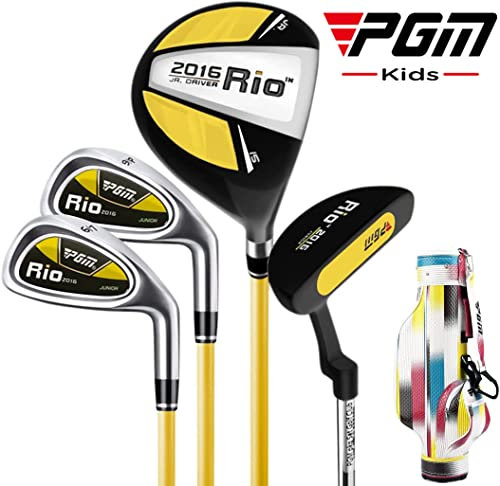 PGM Junior Golf Club, Rio Golf Clubs Complete Set Right Handed for Children Kids 9-12 Height：4'5 - 5'1, 4 Pieces Youth Golf Clubs with Stand Bag for Boys & Girls Orange