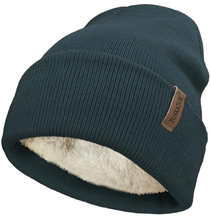 TOSKATOK Ladies Men's Unisex Classic Cuffed Soft Warm Winter Knitted Beanie Hat with Soft Thermal Teddy Fleece Liner