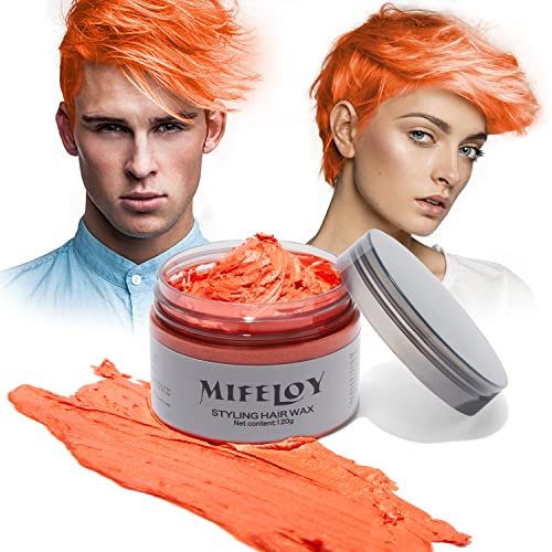 Temporary Orange Hair Color Wax 120g, Instant Hairstyle Cream Dye, Disposable Coloring Mud for Men Women Youth, Natural Washable Styling Pomades for Party Cosplay DIY Halloween