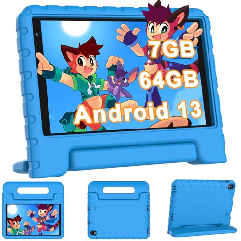 YESTEL Tablette Enfants avec WiFi 6, 7Go RAM + 64Go ROM (1TB TF), Android Tablette Educative 8 Pouces HD Écran IPS 1280 * 800, Contrôle Parental, Étui Antichoc EVA, Bleu