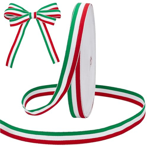 PH PandaHall 45.7m Ruban Décoratif Tricolore Noël 2cm Ruban de Noël à Rayures Rubans Patriotique Drapeau Italien Rubans Rouge Blanc et Vert pour la Décoration de Fêtes Emballage de Cadeaux Vacances