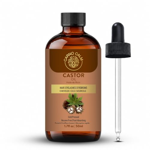 Carno Calm Castor Oil 50ml | 100% Pure | Hexane Free | Good For Hair Growth | Premium Grade Carrier Oil | Eyelashes and Eyebrows | Hair and Body | Nourish Your Skin and Hair, Vegan - 1fl oz