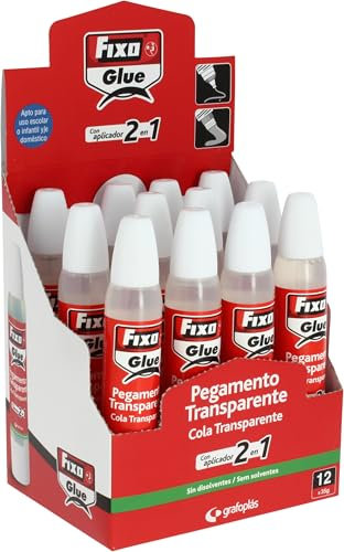 Fixo Glue | 12 colle liquide transparente avec applicateur 2 en 1 | 35 g | Grande polyvalence parfaite pour les zones précises et larges | Lavable | Parfait matériel scolaire