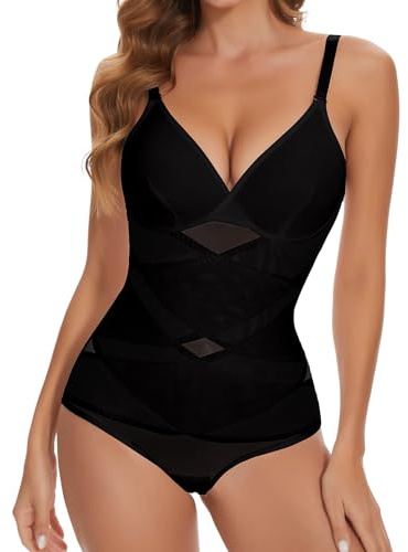 Joyshaper Shapewear pour femmes Body Shaper Taille gainante Bodys façonnant Shape V-cou Miederbody Tops façonnants avec soutien-gorge, XL