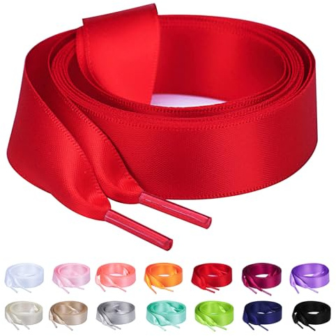 Booyckiy Lacci per scarpe da donna con nastro di raso largo 3/4 di pollice, Nastro rosso, 72inch(180cm)