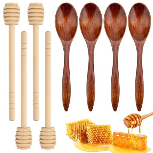 8 Pezzi Cucchiai per Miele in Legno, Agitatori per Miele Bastoncini di Miele a Spirale Cucchiaini in Legno per Cioccolata Calda, Miele e Sciroppo Accessori da Cucina