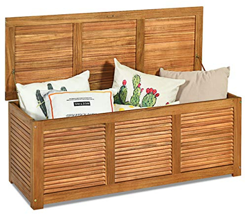 FANTASK Coffre de jardin en bois d'acacia - 179 l - Boîte de rangement - Boîte à coussins - Naturel