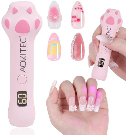 Aokitec Lampe UV Ongles Gel, Rose, UV Lamp Nails, Lampe LED Ongle avec double minuterie et écran LCD, sèche-ongles pour un séchage rapide du gel, nail art 3D, strass, motif griffe de chat, à offrir