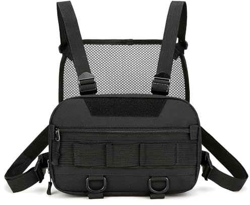 PVNOOCY Sac de poitrine tactique tactique Molle - Poche poitrine réglable pour l'extérieur, la randonnée, l'équitation (noir)