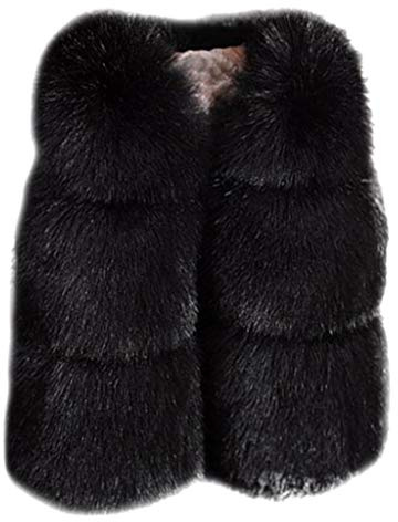 Youth Girls Faux Fur Waistcoat Fuzzy Fleece Vest Casual Warm Sleeveless Soft Sherpa Vests Jacket for Newborn Infant Baby Trendy Toddlers Fall Winter Gilet Outerwear (Black, 4 Years)