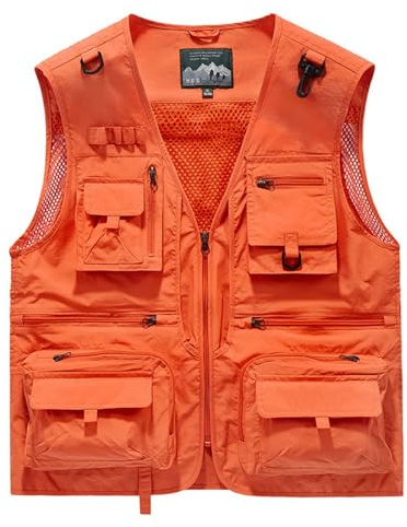 Sobrisah Men's & Women's Outdoor Fishing Vest,Orange Work Safari Travel Photography Vests,Family Matching Hiking Waistcoat,Size 5XL(US XL)