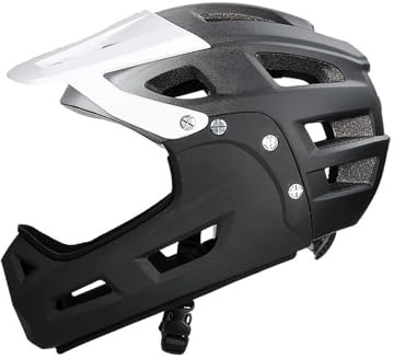 F Fityle Casco Integrale per Bici, Comodo Casco da Bicicletta, ventilato, Regolabile, per Arrampicata, Ciclismo, Equitazione, Skateboard, con Parasole, Bianco Nero