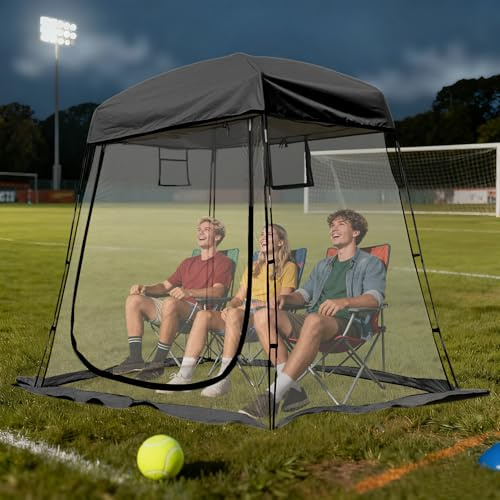 2-3 Person Clear Sport Tent with Extra Rain Cover - Windproof Winter Tent for Ice Fishing, Backyard & Outdoor Sports (Black)