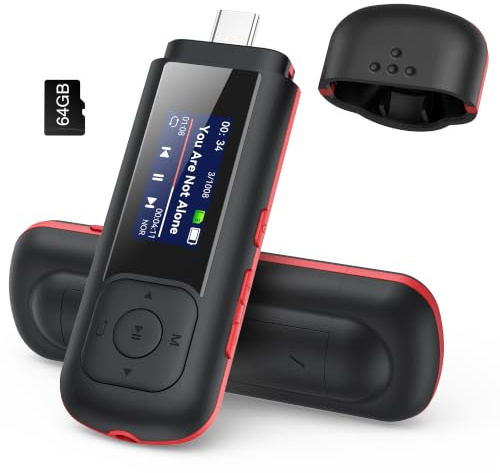 AGPTEK 64GB USB C MP3 Player, A55PL 2 in 1 Type-C & USB Stick Music Player Supports Replaceable AAA Battery, FM Radio, Recording