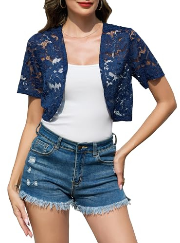 Sopesil Women's Lace Shrugs Bolero Short Sleeve Ladies Cropped Cardigans Short Lightweight Tops Versatile Casual Elegant S-XXL