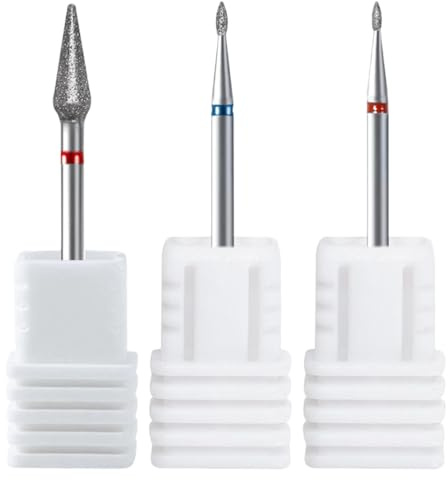 CATZUM 3 PCS Frese per Unghie in Diamante Rimuovi Cuticole Forma a Sfera e Fiamma Kit Completo per Preparazione Unghie Manicure Professionale Rimozione Cuticole e Pelle Morta (Rosso)