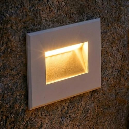 MAKA Segnapasso LED da Incasso 503, Luce di Cortesia 4.5W 320 Lumen per Parete, Faretto Esterno IP65 Bianco Asimmetrico, Lampada da Muro per Scale e Corridoi, Illuminazione Led (3000K, luce calda)