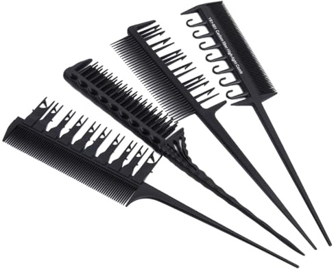 Garneck Set Pettine per Meches Chioma Professionale in Fibra di Carbonio Nero 4 Pezzi, Pettine per Tinture per Chioma Antistatico che Previene Danni alla Cuticola, per Acconciature