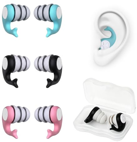 Bouchon Oreille Piscine 3 Paires de Boules Quies Silicone Bouchon d’Oreille Étanche Natation, Surf, Douche Anti Bruit pour Dormir, Avion Adulte & Enfant Rose, Bleu, Noir