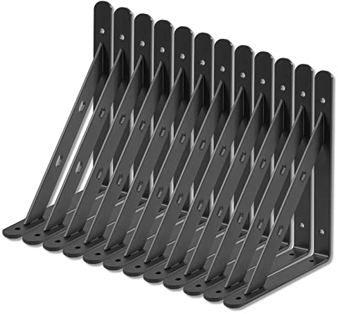 Firmetal 12 Pack 8 x 6 Heavy Duty Aluminum Alloy Shelf Brackets, Max Load 360 lbs, Black, Wall Mount