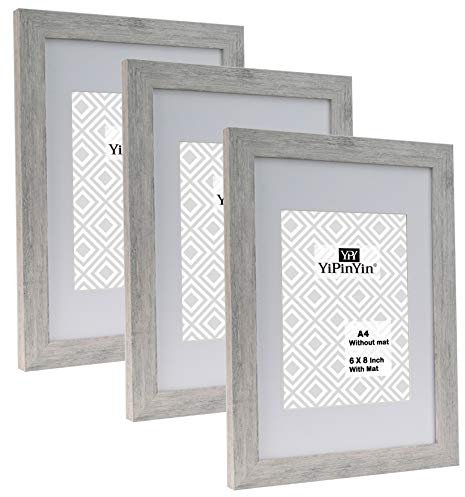 A4 Smoke Grey Wood Photo Frame set of 3,with mount for 6x8 photo,A4 Picture frames 3 Pack With Perspex Front for Tabletop or Wall Display
