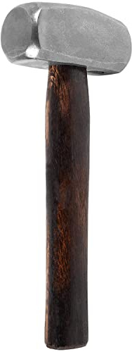 3lb Blacksmith Hammer Bladesmith Forge Engineer Drilling Stubby Hammer Handmade Knife Making Metal Working Forging Farrier Tool Flat Round Face with Wooden Handle Steel Head